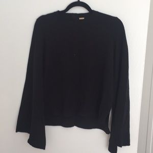 Adam Lippes Black Merino Wool Bell Sleeve Sweater
